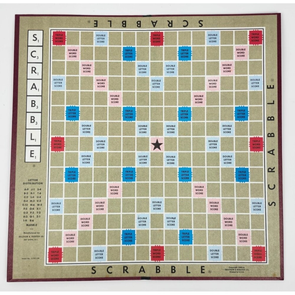 Vintage Scrabble Board Game Replacement Board Only Selchow & Righter